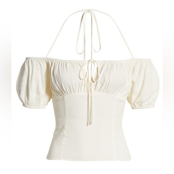 Reformation Tops - Reformation  Puff Sleeve Smocked Blouse Top in Cream Size 10
